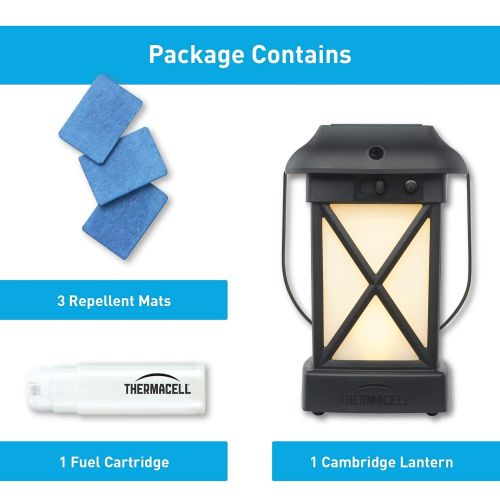  Thermacell Cambridge Mosquito Repellent Patio Shield Lantern; 15 X 15 Foot Zone of Protection Effectively Repels Mosquitoes; Functions as Lantern and/or Repellent; Ideal for the De