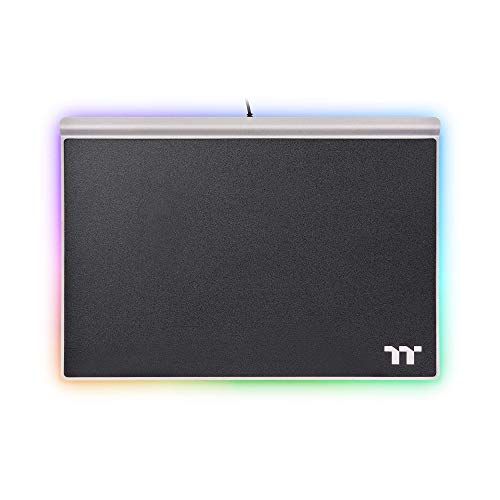  Thermaltake Argent MP1 RGB 16.8 Million Color Software Enabled, Hard Surface, Aluminum Top Plate, and Non-Slip Rubber Base 359mm x 254mm x 10mm Gaming Mouse Pad. GMP-MP1-BLKHMC-01