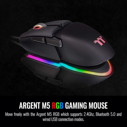  Thermaltake Argent M5 Gaming Mouse, 16.8M RGB Color Software Enabled, 8 Customizable Dynamic Lighting Effects, PIXART PMW-3389 Optical Sensor, DPI Adjustments Up to 16,000. GMO-TMF