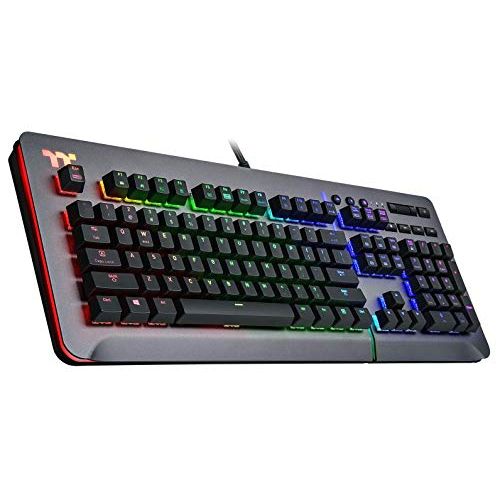  Thermaltake Level 20 RGB Titanium Aluminum Gaming Keyboard Cherry MX Blue Switches, 16.8M Color RGB, 32 Color Zone Options, Alexa Voice Control & Razer Chroma Sync Compatible, KB-L