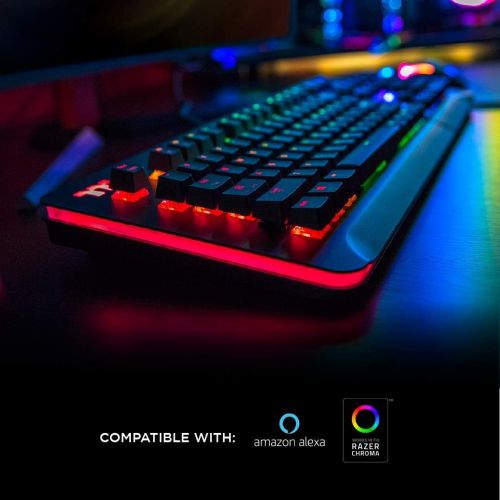  Thermaltake Level 20 RGB Titanium Aluminum Gaming Keyboard Cherry MX Blue Switches, 16.8M Color RGB, 32 Color Zone Options, Alexa Voice Control & Razer Chroma Sync Compatible, KB-L
