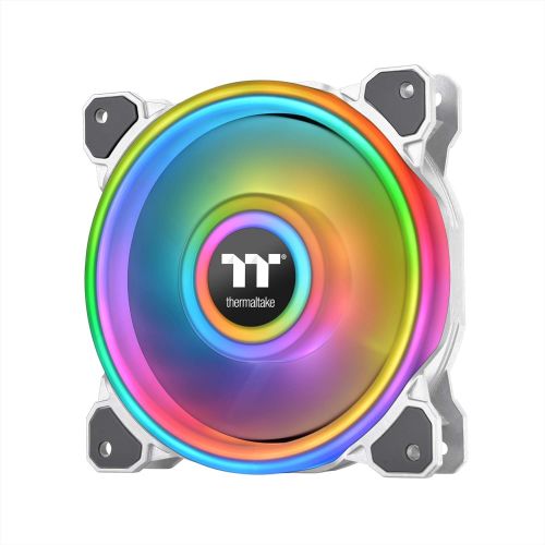  Thermaltake Riing Quad 120mm 16.8 Million RGB Color (Alexa, Razer Chroma) Software Enabled 4 Light Rings 54 LED 9 Blades Hydraulic Bearing White Case/Radiator Fan, Single Pack, CL-