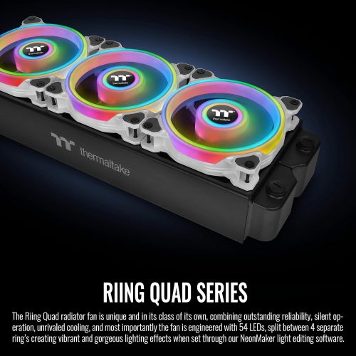  Thermaltake Riing Quad 120mm 16.8 Million RGB Color (Alexa, Razer Chroma) Software Enabled 4 Light Rings 54 LED 9 Blades Hydraulic Bearing White Case/Radiator Fan, Single Pack, CL-