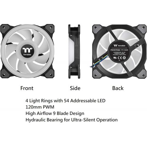  Thermaltake Riing Quad 120mm 16.8 Million RGB Color (Alexa, Razer Chroma) Software Enabled 4 Light Rings 54 Addressable LED 9 Blades Hydraulic Bearing Case/Radiator Fan CL-F088-PL1