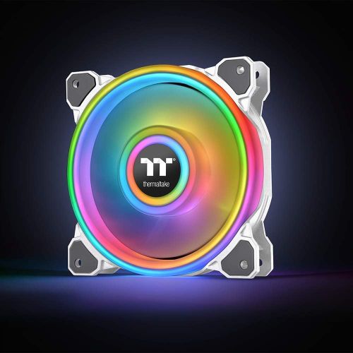  Thermaltake Riing Quad 120mm 16.8 Million RGB Color (Alexa, Razer Chroma) Software Enabled 4 Light Rings 54 Addressable LED 9 Blades Hydraulic Bearing White Case/Radiator Fan, 3 Pa