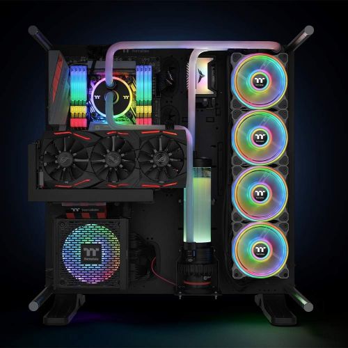  Thermaltake Riing Quad 120mm 16.8 Million RGB Color (Alexa, Razer Chroma) Software Enabled 4 Light Rings 54 Addressable LED 9 Blades Hydraulic Bearing White Case/Radiator Fan, 3 Pa