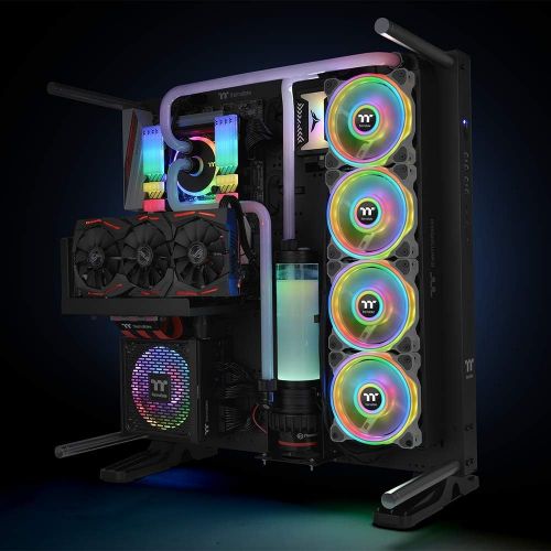  Thermaltake Riing Quad 120mm 16.8 Million RGB Color (Alexa, Razer Chroma) Software Enabled 4 Light Rings 54 Addressable LED 9 Blades Hydraulic Bearing White Case/Radiator Fan, 3 Pa