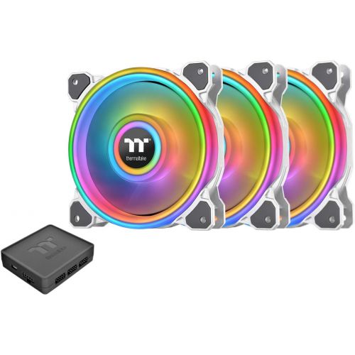  Thermaltake Riing Quad 120mm 16.8 Million RGB Color (Alexa, Razer Chroma) Software Enabled 4 Light Rings 54 Addressable LED 9 Blades Hydraulic Bearing White Case/Radiator Fan, 3 Pa