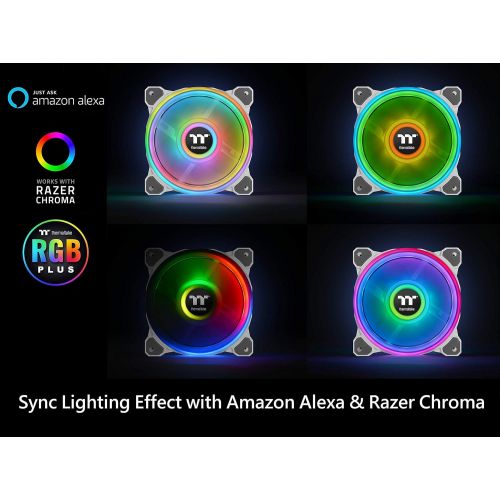  Thermaltake Riing Quad 120mm 16.8 Million RGB Color (Alexa, Razer Chroma) Software Enabled 4 Light Rings 54 Addressable LED 9 Blades Hydraulic Bearing White Case/Radiator Fan, 3 Pa