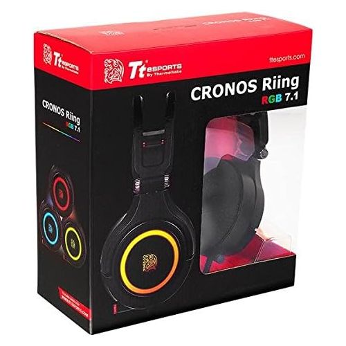  Tt eSPORTS Cronos Riing RGB 7.1 Premium Virtual Surround Sound, 16.8 Million 8 Lighting Effects RGB Color Gaming Headset HT-CRA-DIECBK-20