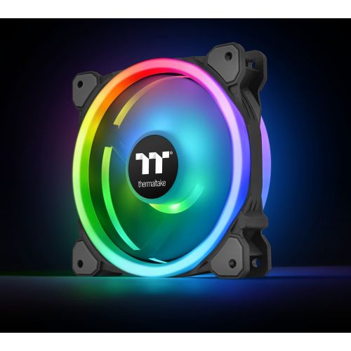  Thermaltake Riing Trio 140mm Circular 12 LED RGB High Static Pressure Radiator Fan TT Premium Edition Case Fans - 3 Pack CL-F077-PL14SW-A