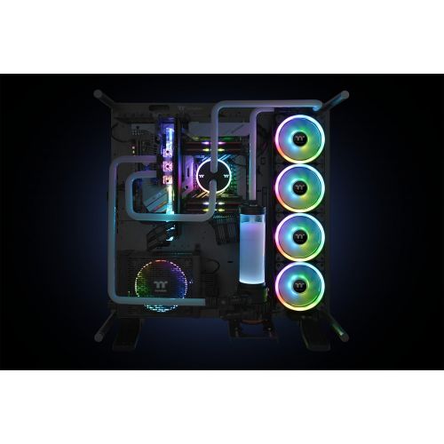  Thermaltake Riing Trio 140mm Circular 12 LED RGB High Static Pressure Radiator Fan TT Premium Edition Case Fans - 3 Pack CL-F077-PL14SW-A