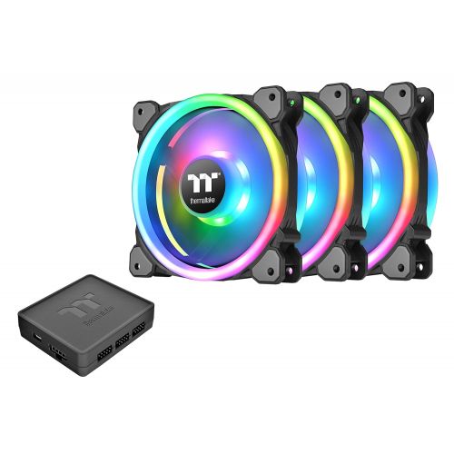  Thermaltake Riing Trio 140mm Circular 12 LED RGB High Static Pressure Radiator Fan TT Premium Edition Case Fans - 3 Pack CL-F077-PL14SW-A