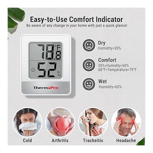  ThermoPro TP49 3 Pieces Digital Hygrometer Indoor Thermometer Humidity Meter Mini Hygrometer Thermometer with Temperature and Humidity Monitor Room Thermometer