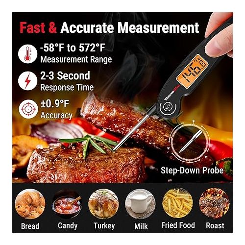  ThermoPro TP605 Instant Read Meat Thermometer Digital for Cooking, Waterproof Food Thermometer with Backlight & Calibration, Digital Probe Cooking Thermometer for Kitchen, Outdoor Grilling and BBQ