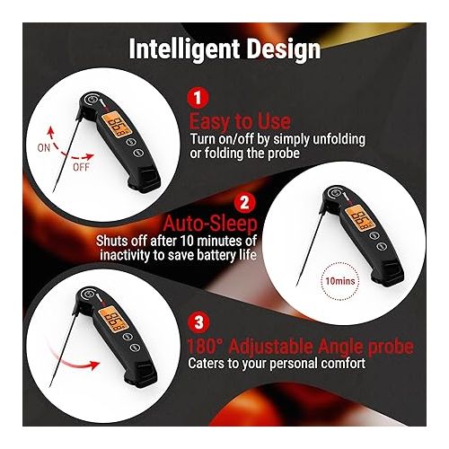  ThermoPro TP605 Instant Read Meat Thermometer Digital for Cooking, Waterproof Food Thermometer with Backlight & Calibration, Digital Probe Cooking Thermometer for Kitchen, Outdoor Grilling and BBQ