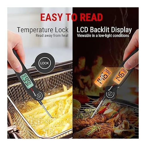  ThermoPro TP605 Instant Read Meat Thermometer Digital for Cooking, Waterproof Food Thermometer with Backlight & Calibration, Digital Probe Cooking Thermometer for Kitchen, Outdoor Grilling and BBQ