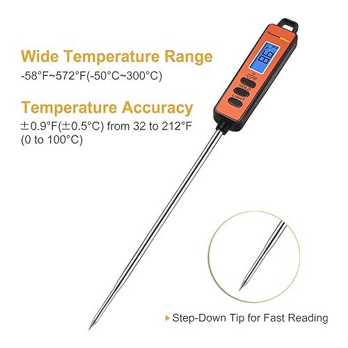  ThermoPro TP01A Digital Meat Thermometer for Cooking Candle Liquid Deep Frying Oil Candy, Kitchen Food Instant Read Thermometer with Super Long Probe, Backlit, Lock Function
