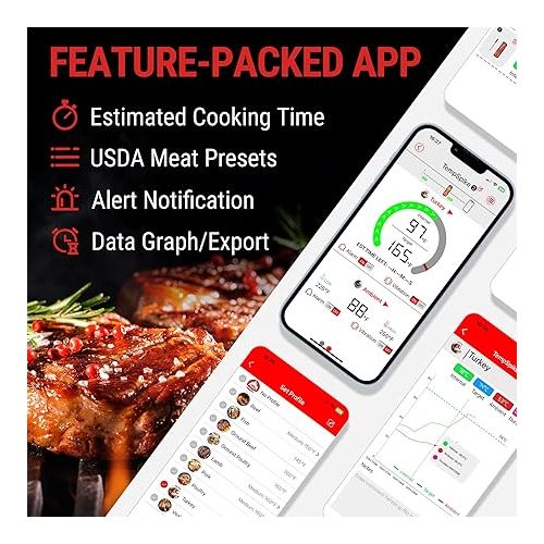  ThermoPro TempSpike 500FT Wireless Meat Thermometer, Bluetooth Meat Thermometer Wireless for Turkey Beef Lamb, Meat Thermometer Digital Wireless for Rotisserie Sous Vide BBQ Oven Smoker Thermometer