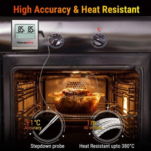  [아마존 핫딜]  [아마존핫딜]ThermoPro TP-16 Large LCD Digital Cooking Food Meat Thermometer for Smoker Oven Kitchen Candy BBQ Grill Thermometer Clock Timer with Stainless Steel Temperature Probe, Standard, Si