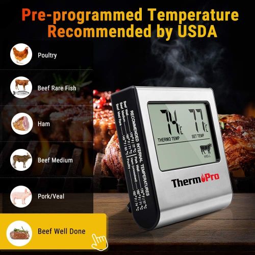  [아마존 핫딜]  [아마존핫딜]ThermoPro TP-16 Large LCD Digital Cooking Food Meat Thermometer for Smoker Oven Kitchen Candy BBQ Grill Thermometer Clock Timer with Stainless Steel Temperature Probe, Standard, Si