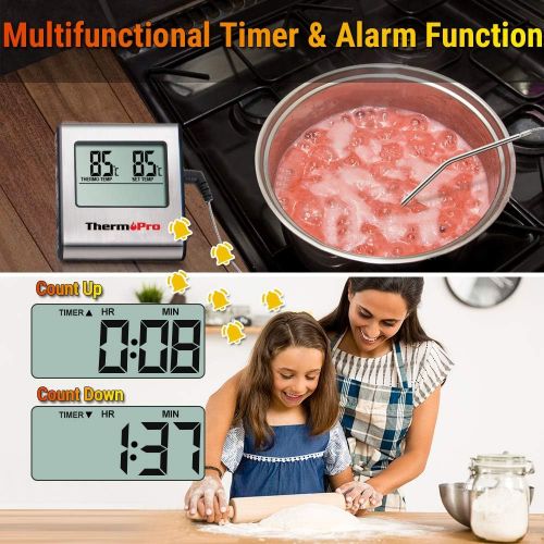  [아마존 핫딜]  [아마존핫딜]ThermoPro TP-16 Large LCD Digital Cooking Food Meat Thermometer for Smoker Oven Kitchen Candy BBQ Grill Thermometer Clock Timer with Stainless Steel Temperature Probe, Standard, Si