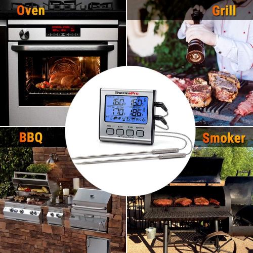  [아마존 핫딜]  [아마존핫딜]ThermoPro TP-17 Dual Probe Digital Cooking Meat Thermometer Large LCD Backlight Food Grill Thermometer with Timer Mode for Smoker Kitchen Oven BBQ, Silver