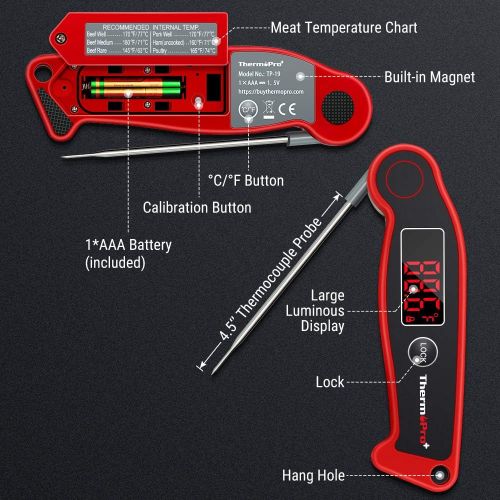  [아마존 핫딜]  [아마존핫딜]ThermoPro TP19 Waterproof Digital Meat Thermometer for Grilling with Ambidextrous Backlit & Thermocouple Instant Read Thermometer Kitchen Cooking Food Thermometer for Candy Water O