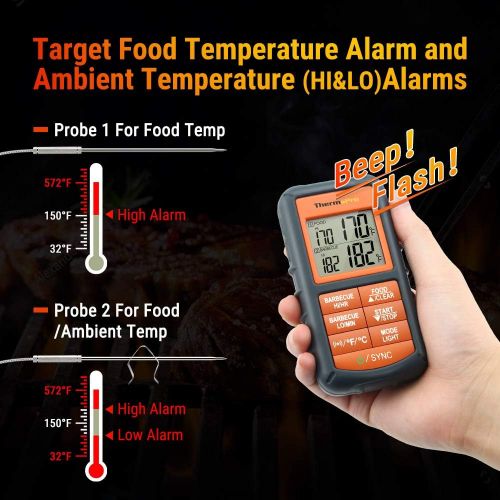  [아마존 핫딜] [아마존핫딜]ThermoPro TP-08S Wireless Remote Digital Cooking Meat Thermometer Dual Probe for Grilling Smoker BBQ Food Thermometer - Monitors Food from 300 Feet Away
