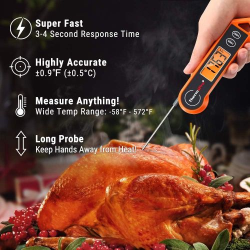  [아마존 핫딜] ThermoPro Digital Instant Read Meat Thermometer for Grilling Waterproof Kitchen Cooking Food Thermometer with Ambidextrous Backlit for BBQ Grill Smoker Oil Fry Candy Thermometer