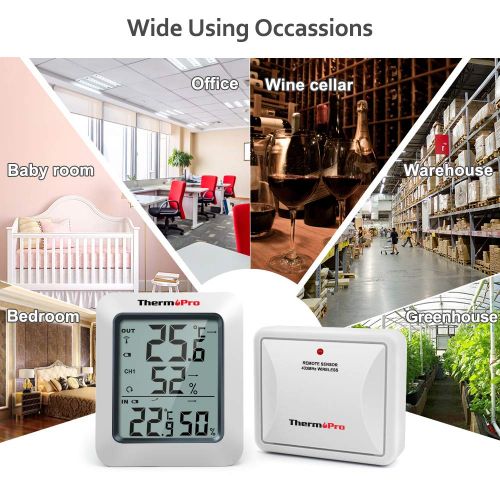  [아마존 핫딜]  [아마존핫딜]ThermoPro TP60S Funk Thermo-Hygrometer Thermometer Hygrometer Klima-Monitor Funkwetterstation mit Funk-Aussensensor, Reichweite bis zu 60m