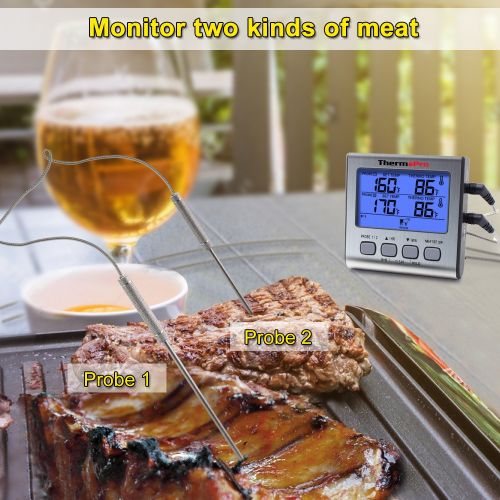  ThermoPro TP17 Dual Probe Digital Cooking Meat Thermometer Large LCD Backlight Food Grill Thermometer with Timer Mode for Smoker Kitchen Oven BBQ
