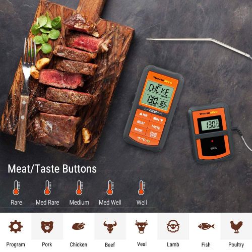  ThermoPro TP-07 Wireless Remote Digital Cooking Turkey Food Meat Thermometer for Grilling Oven Kitchen Smoker BBQ Grill Thermometer with Probe, 300 Feet Range