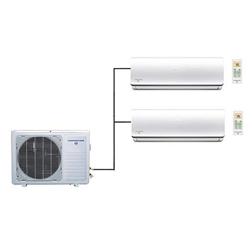  Thermocore T322D-H224 9X2 18000 BTU 21 Seer Energy Star Ductless Mini Split Air Conditioner, Dual Zone, White