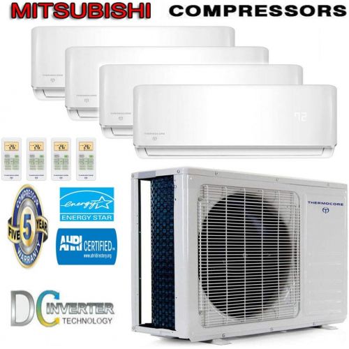  Thermocore 45000 BTU Quad Zone Ductless Split Air Conditioner Heat Pump, 9000 + 12000 x 3