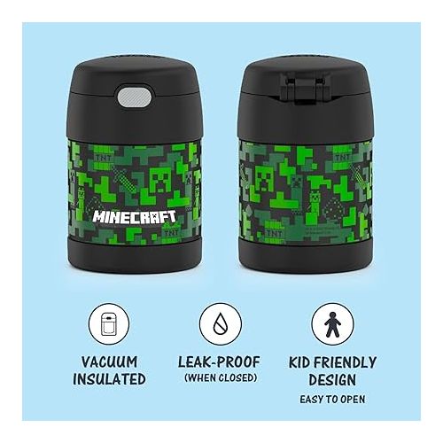 써모스 Thermostat Kids Vacuum Insulated Food Jar with Spoon, Minecraft, 10 Ounce, Stainless Steel