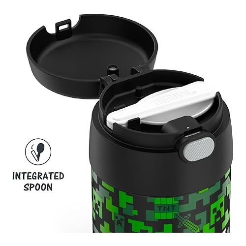 써모스 Thermostat Kids Vacuum Insulated Food Jar with Spoon, Minecraft, 10 Ounce, Stainless Steel