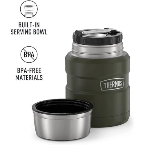 써모스 THERMOS Stainless King Vacuum-Insulated Food Jar with Spoon, 16 Ounce, Army Green