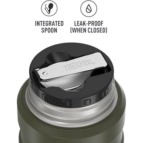 써모스 THERMOS Stainless King Vacuum-Insulated Food Jar with Spoon, 16 Ounce, Army Green