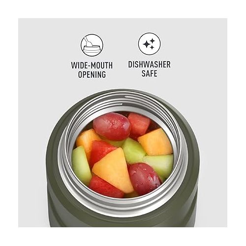 써모스 THERMOS Stainless King Vacuum-Insulated Food Jar with Spoon, 16 Ounce, Army Green