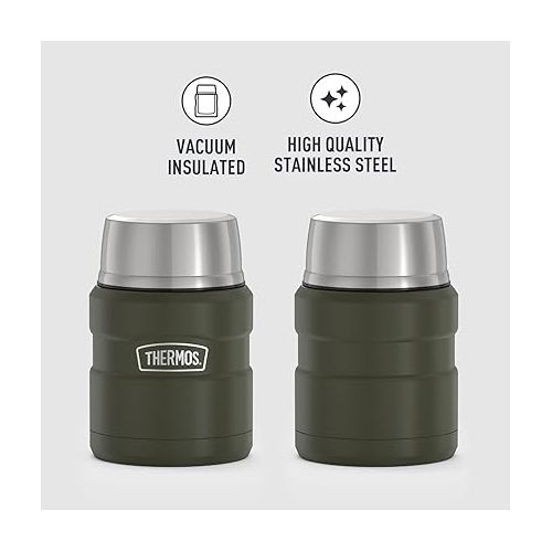 써모스 THERMOS Stainless King Vacuum-Insulated Food Jar with Spoon, 16 Ounce, Army Green