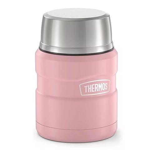 써모스 THERMOS Stainless King Vacuum-Insulated Food Jar with Spoon, 16 Ounce, Matte Rose