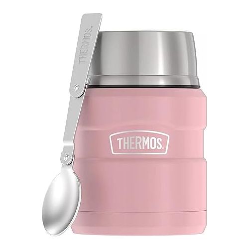 써모스 THERMOS Stainless King Vacuum-Insulated Food Jar with Spoon, 16 Ounce, Matte Rose