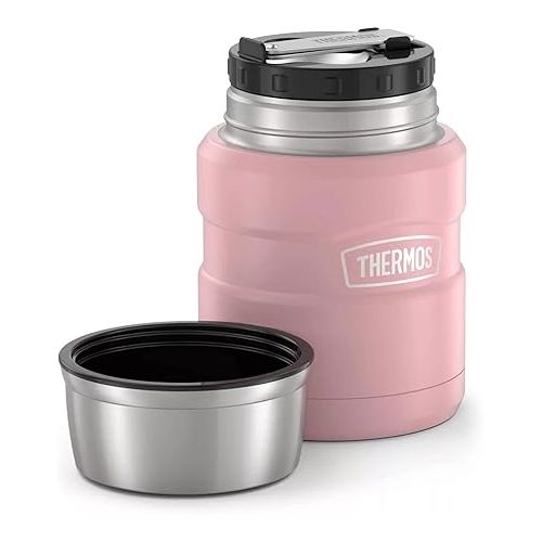 써모스 THERMOS Stainless King Vacuum-Insulated Food Jar with Spoon, 16 Ounce, Matte Rose