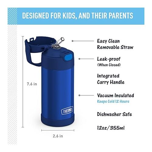 써모스 THERMOS FUNTAINER 12 Ounce Stainless Steel Vacuum Insulated Kids Straw Bottle, Blue