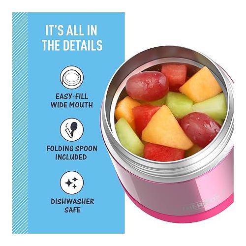 써모스 THERMOS FUNTAINER Insulated Food Jar - 10 Ounce, Pink - Kid Friendly Food Jar with Foldable Spoon