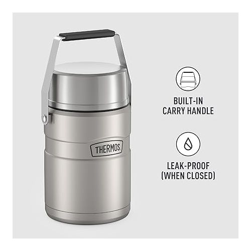 써모스 THERMOS Stainless King Vacuum-Insulated Food Jar with 2 Storage Container Inserts, 47 Ounce, Matte Steel