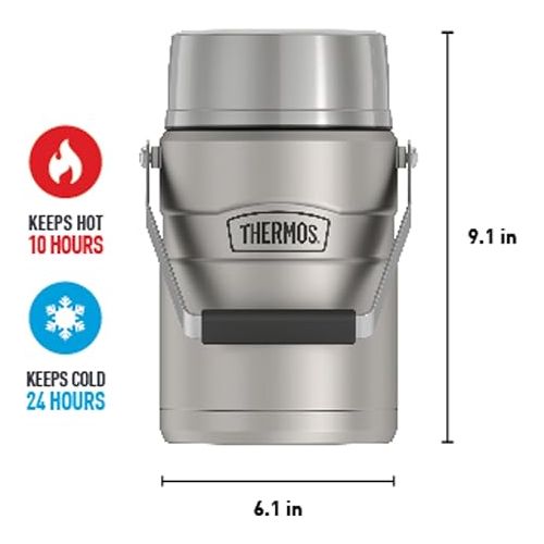 써모스 THERMOS Stainless King Vacuum-Insulated Food Jar with 2 Storage Container Inserts, 47 Ounce, Matte Steel