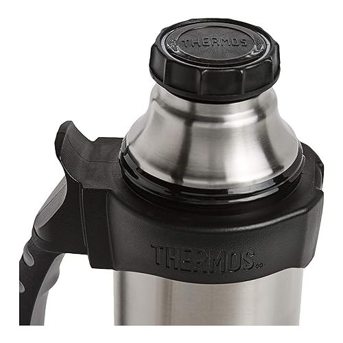 써모스 Thermos The Rock Vacuum Insulated 1 Liter Beverage Bottle, stainless steel/black, 1.1 quart (2510TRI2)