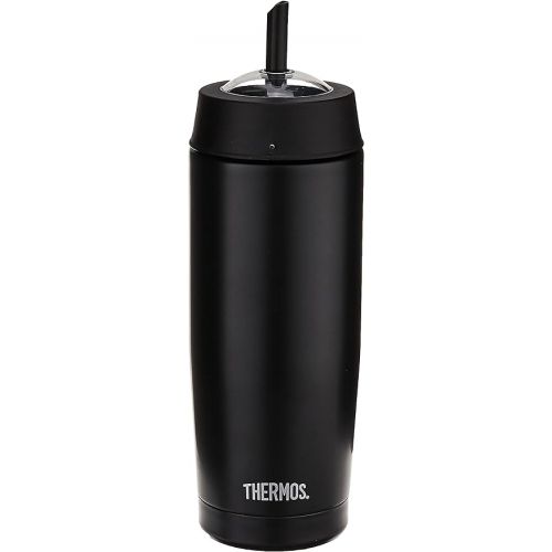 써모스 Thermos 18 Ounce Vacuum Insulated Cold Cup with Straw, Black